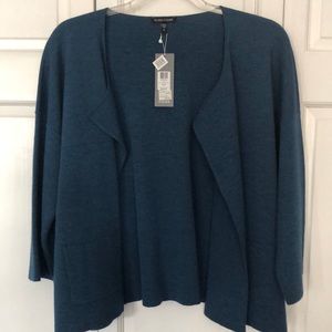 NWT…Eileen Fisher Teal Dolman Slv Open Front Sweater Jacket Top